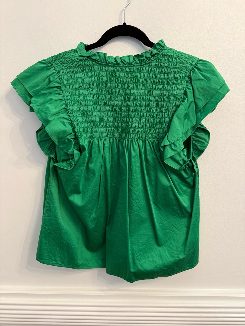 CROSBY by Mollie Burch Emerald Green Smocked V-Neck Ruffle Sleeve Top - Picture 2 of 3